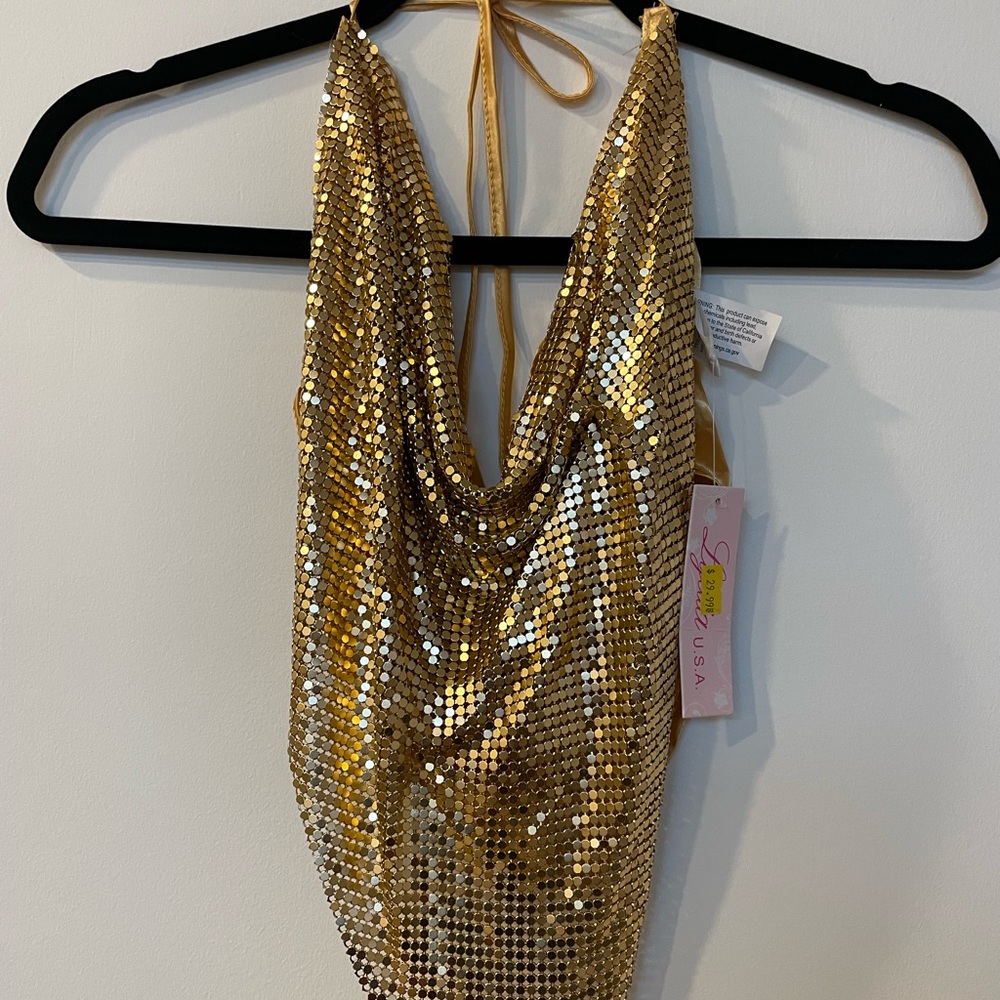 Gold Sparkly Halter Top